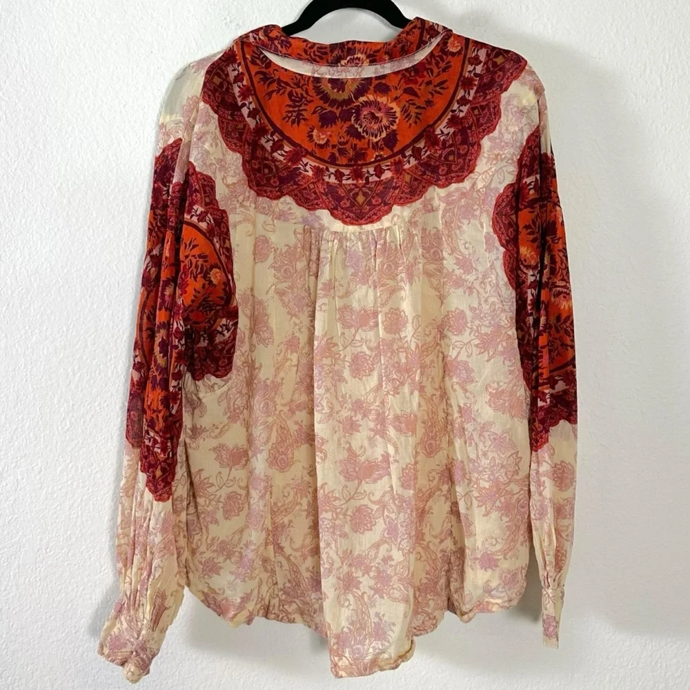 Free People Western Bohemian Dainty Rose Bud Button Down Oversized Blouse Medium